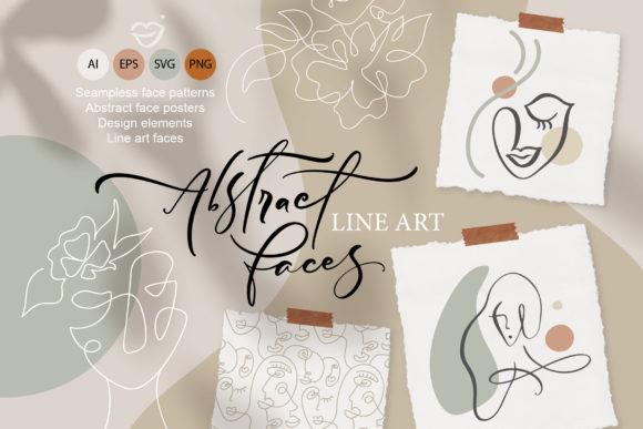 Abstract Line Art Faces Graphics for Local Business Branding