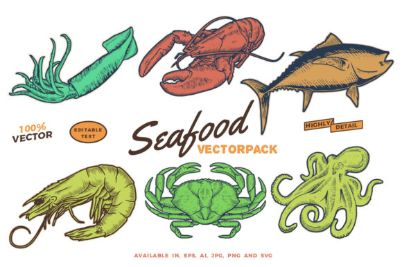 Awesome Seafood Vectorpack Graphic Graphics