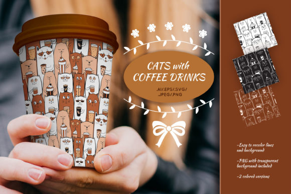 Cats with Coffee Drinks Graphics Pattern