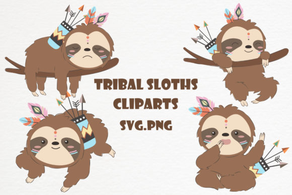Cute Tribal Sloths Graphics for Branding and Design
