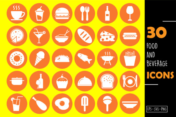 Food and Beverage Icon Set Graphics